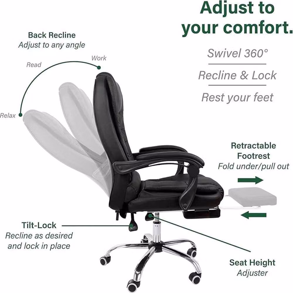 Ventryn Black Synthetic Leather Executive High Back Desk Chair with Dual Point Massage and Headrest – 4