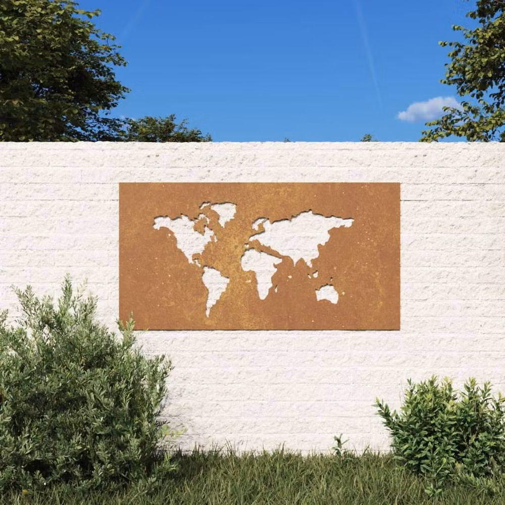 Berkfield World Map Corten Steel Garden Wall Decoration, Brown, W: 105 cm, H: 55 cm – 2