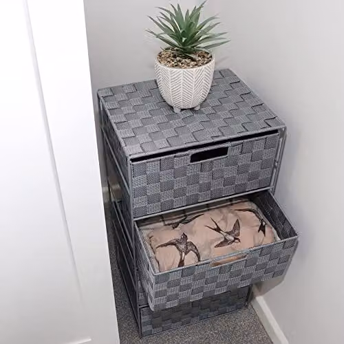 JVL Vichy 4 Drawer Wide Nylon Storage Tower in Grey – 2