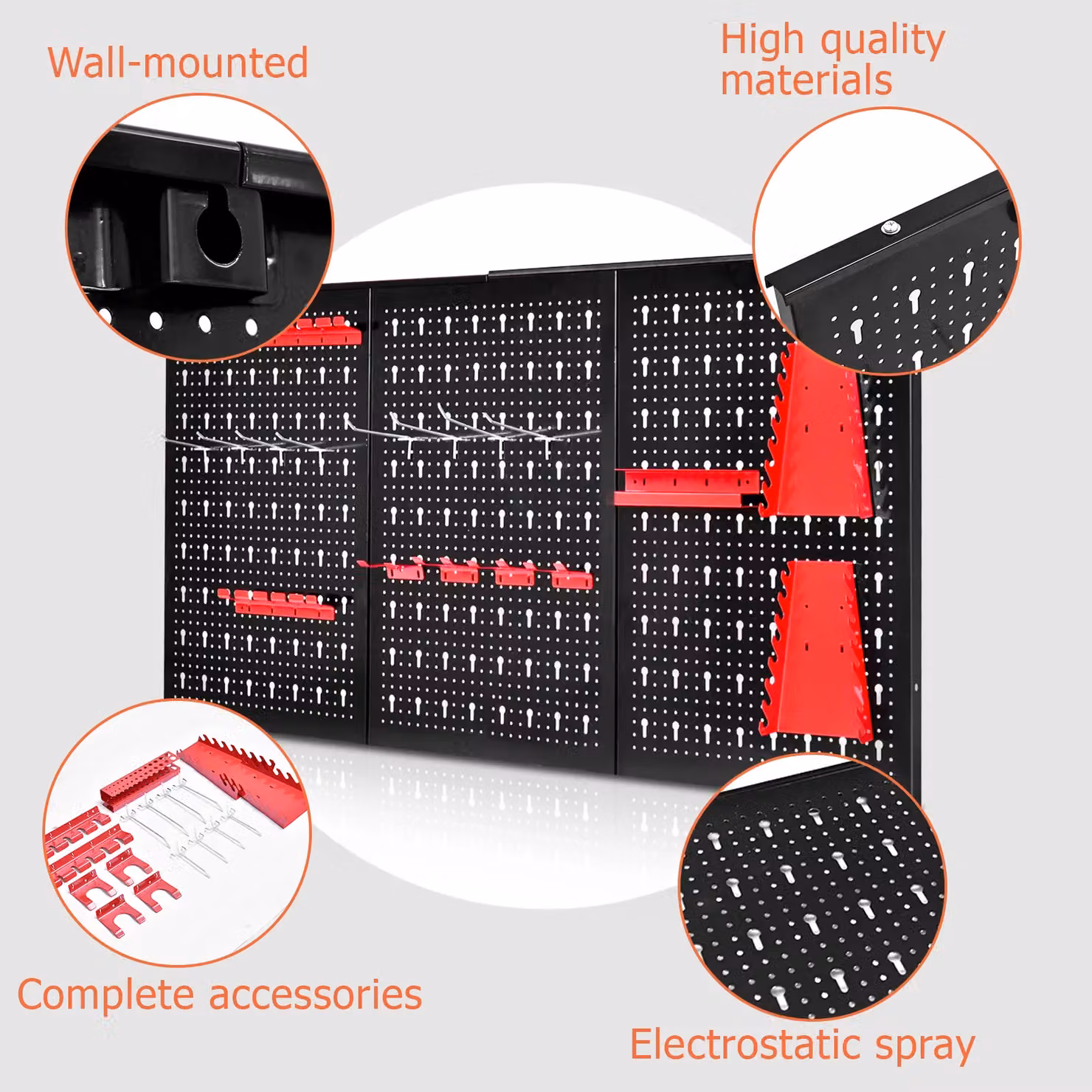 Gymax Steel Pegboard Wall Organizer Kit Garage Storage Tool Holders Rack, Black – 5