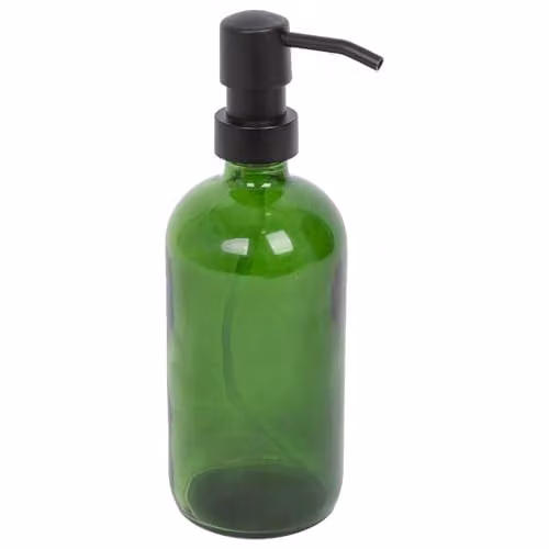 Harbour Housewares Green Glass Soap Dispenser 500ml - Refillable Hand Wash or Lotion Bottle with Black Pump