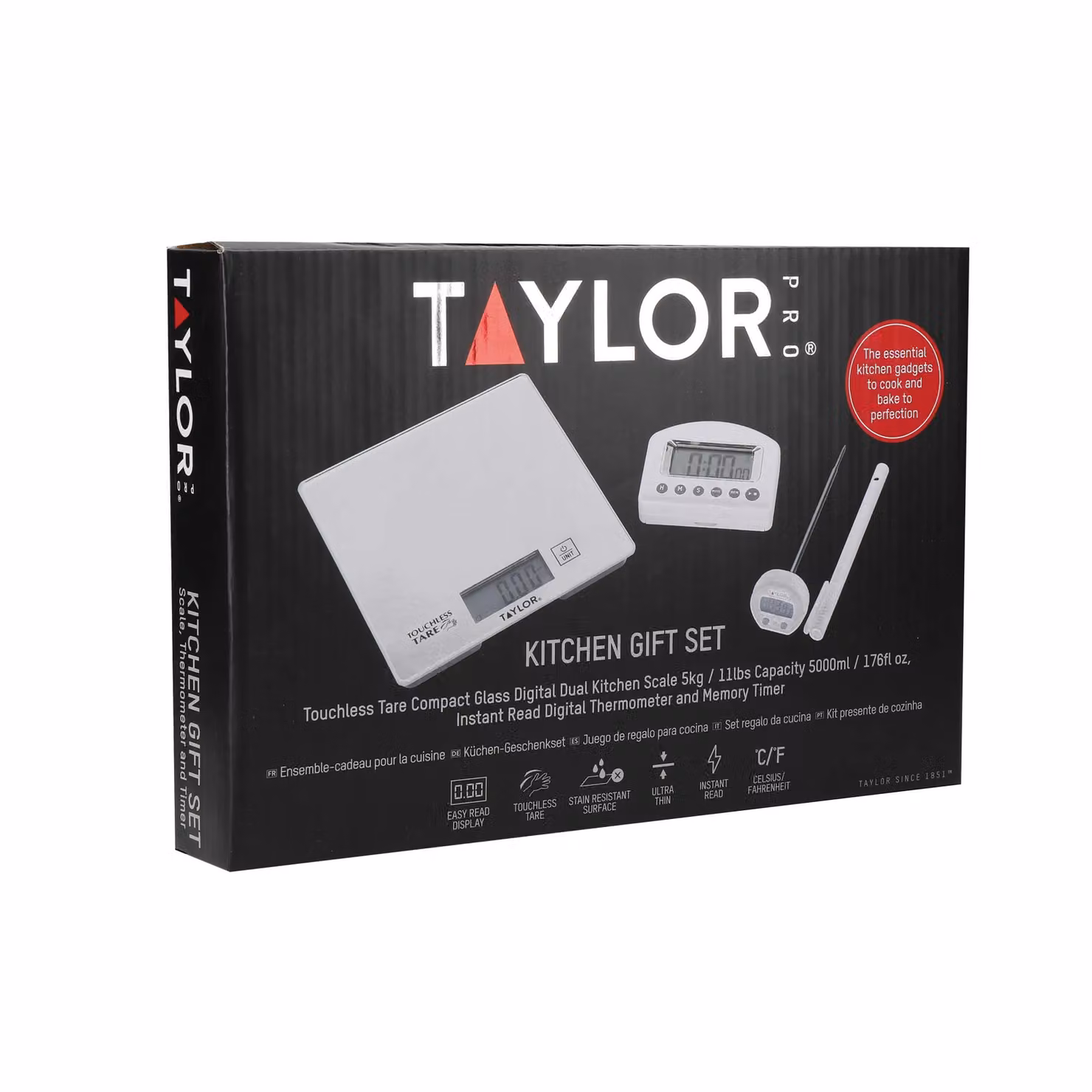 Taylor Pro 3-Piece Kitchen Measuring Set with Digital Scales, Thermometer and Timer in White and Silver – 6