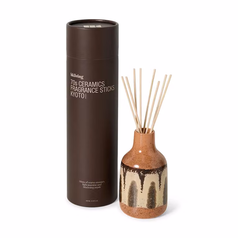 HKliving Kyoto Retro Ceramic Reed Diffuser with Floral Fragrance Sticks in Brown