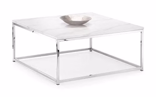 Julian Bowen Scala Square Coffee Table in White and Silver, W/D/H: 90 x 90 x 40 cm