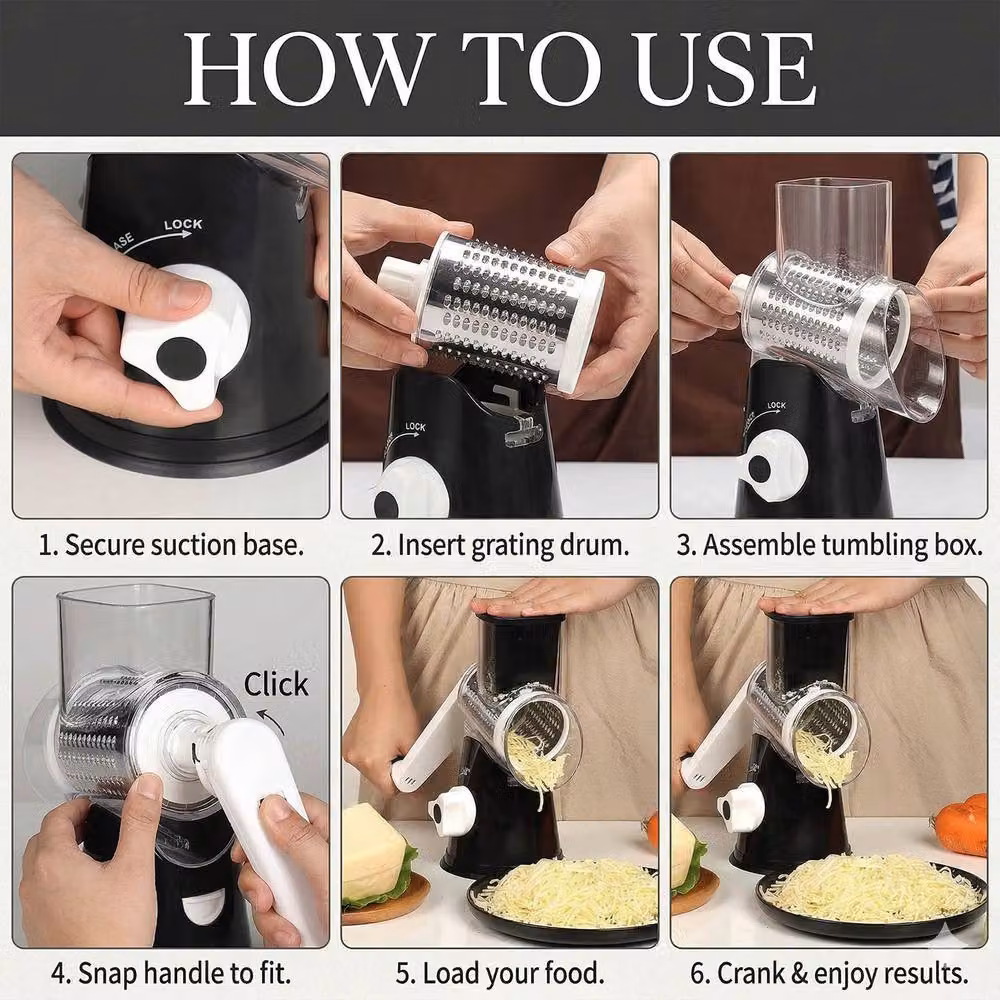 Dragodirect 3 in 1 Rotary Cheese Grater and Shredder with Handle in Black – 5