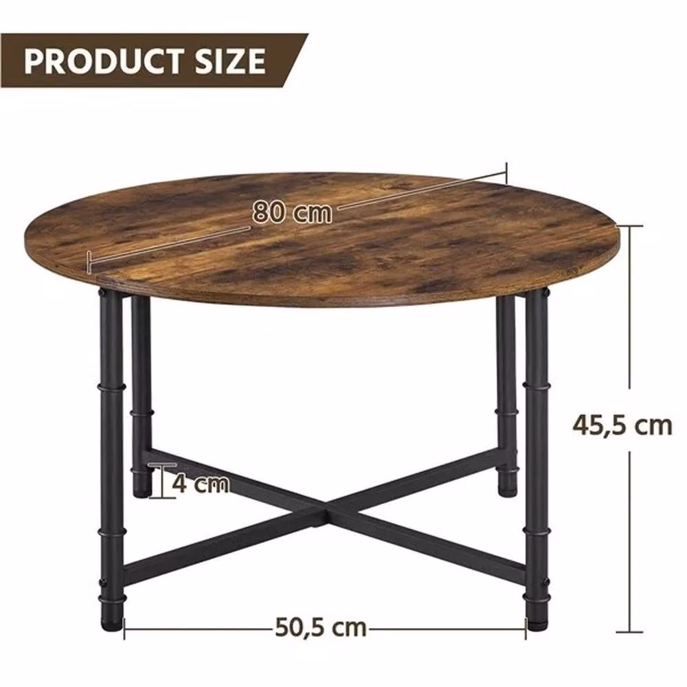 KORVIXA Industrial Round Coffee Table in Brown and Black, W/D/H: 100 x 45 x 15 cm – 2