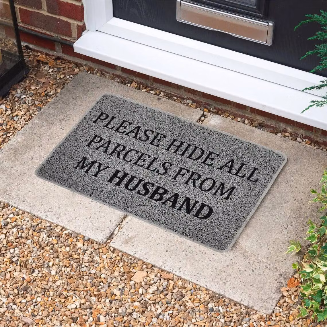 Nicoman Funny Novelty Spaghetti Door Mat in Grey, Please Hide All Parcels From My Husband, W: 75 cm, D: 45 cm – 3
