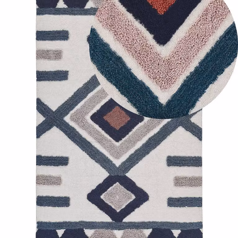 Wyld and Coco Multicolour Scandinavian Handwoven Cotton Rectangular Rug W: 140 cm, L: 200 cm