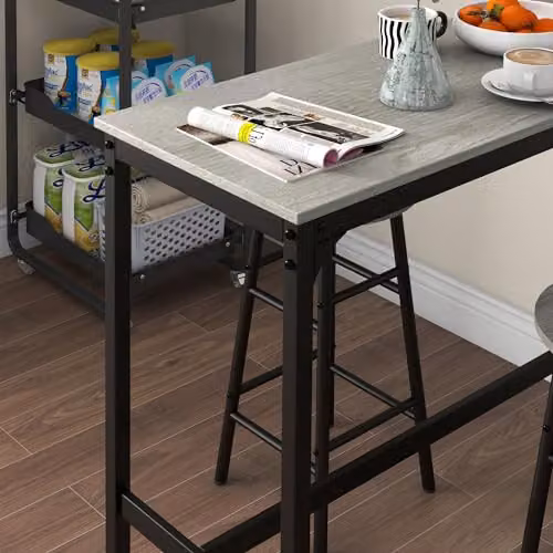 HOMCOM 3 Piece Industrial Bar Table and Stool Set in Grey and Black – 4