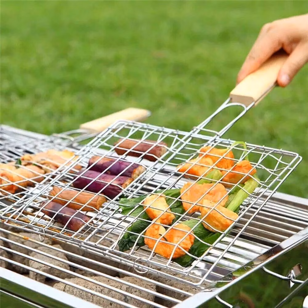 NESTLUNE Stainless Steel Portable BBQ Grill Basket in Silver, W: 100 cm, D: 60 cm, H: 33 cm – 3