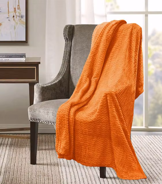 Velosso Orange Chevron Patterned Mink Throw, W: 150 cm, D: 200 cm