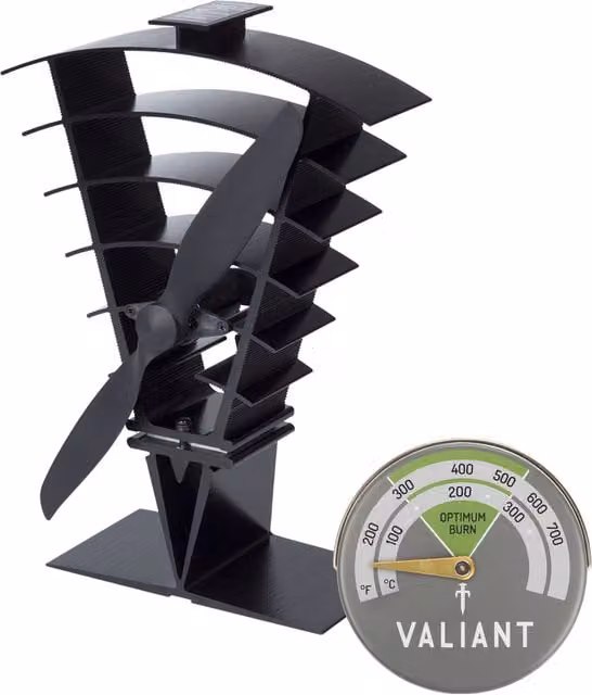 Valiant Aluminium Stove Fan and Magnetic Thermometer in Green and Black
