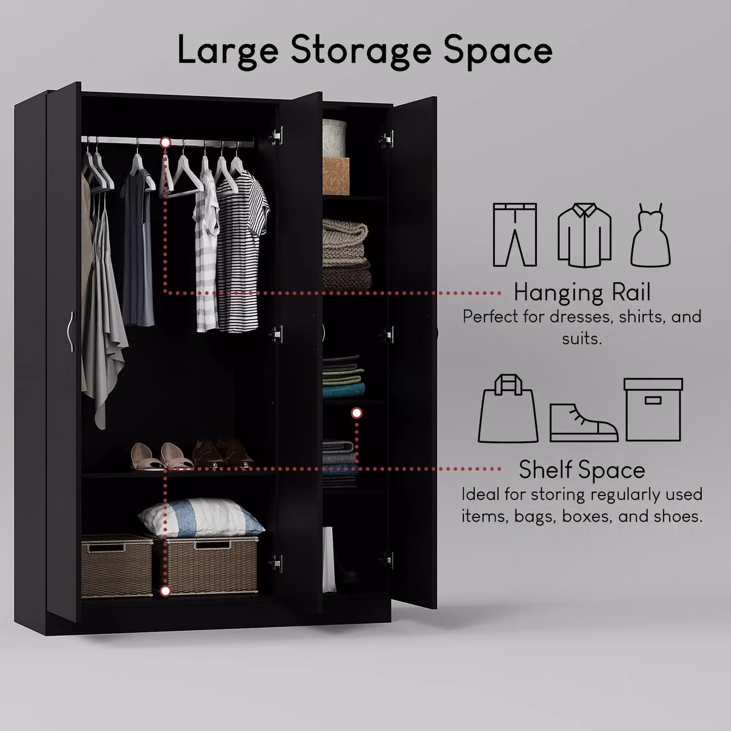 Home Discount Vida Designs Riano 3 Door Wardrobe in Matt Black – 3