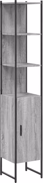 Berkfield Home Grey Sonoma Wall Mounted Bathroom Cabinet with Hinged Doors and Open Shelf, H 185.5 x W 33 x D 33 cm – 1