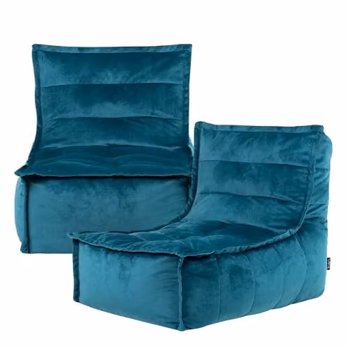 icon Dolce Velvet Bean Bag Lounger Set of 2 with Filling, Petrol Blue – 1