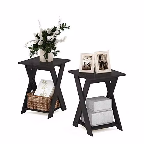 Furinno Set of 2 Modern Espresso Side Tables with X-Frame Design and Open Shelving – 1