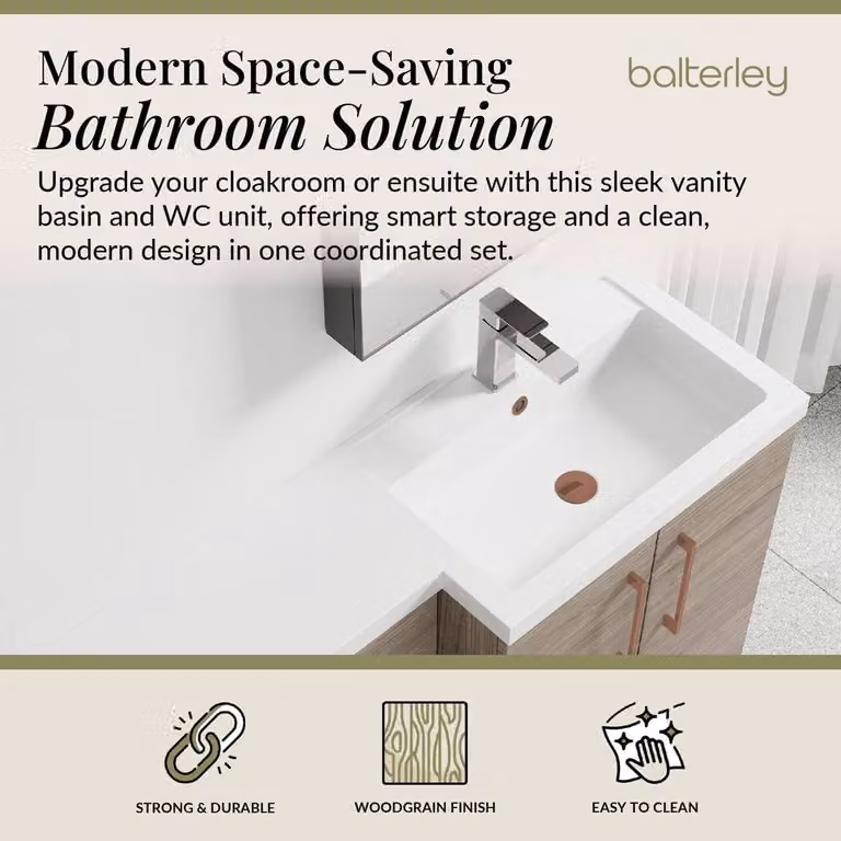 Balterley Modern Brown Wood Right-Hand Vanity and WC Unit Combination, Width: 110 cm