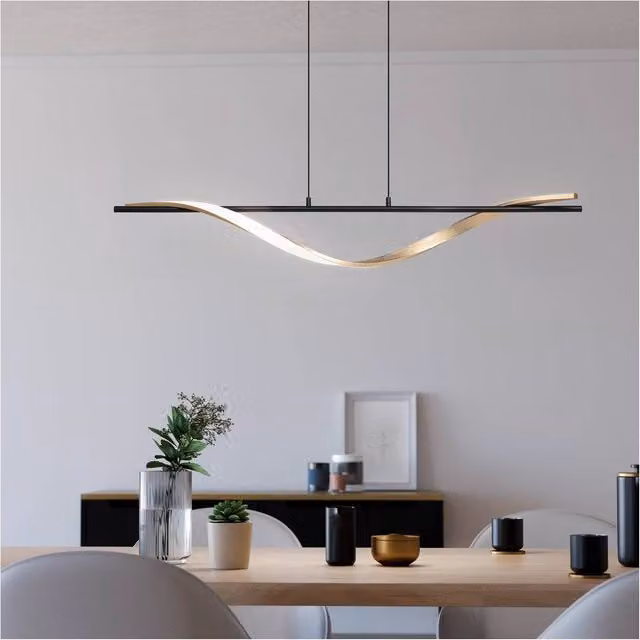 Loops Modern Black and Brushed Brass LED Suspended Pendant Light with Warm White Bulb Included