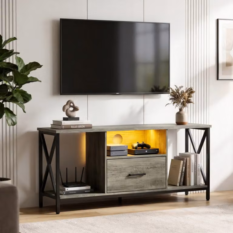 DHS Industrial Grey Matt Metal TV Stand W/H/D: 112 x 52 x 41 cm
