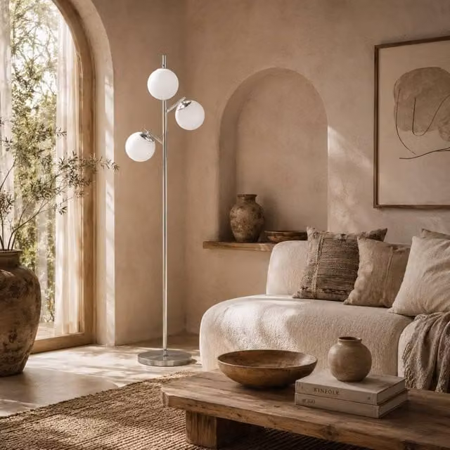 Wyld Haus Kaniri 3 Light Silver Tree Floor Lamp with Glass Globe Shades