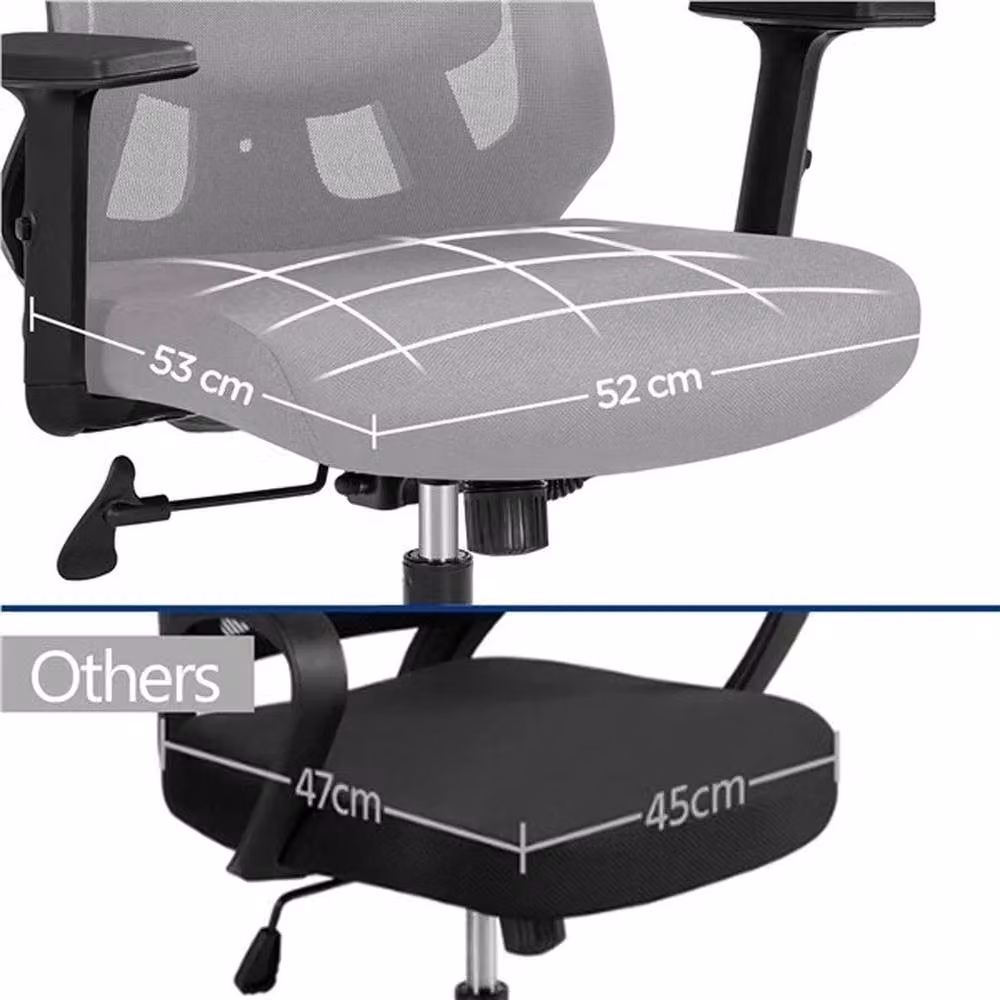 KORVIXA Ergonomic Grey Fabric Office Chair with Headrest and Armrests – 4