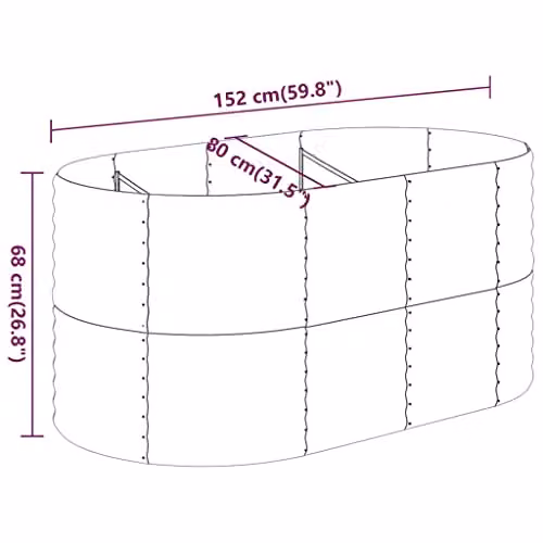 vidaXL Grey Galvanised Steel Raised Bed for Vegetable, Herb or Ornamental Gardens, W/D/H: 152 x 80 x 68 cm – 3