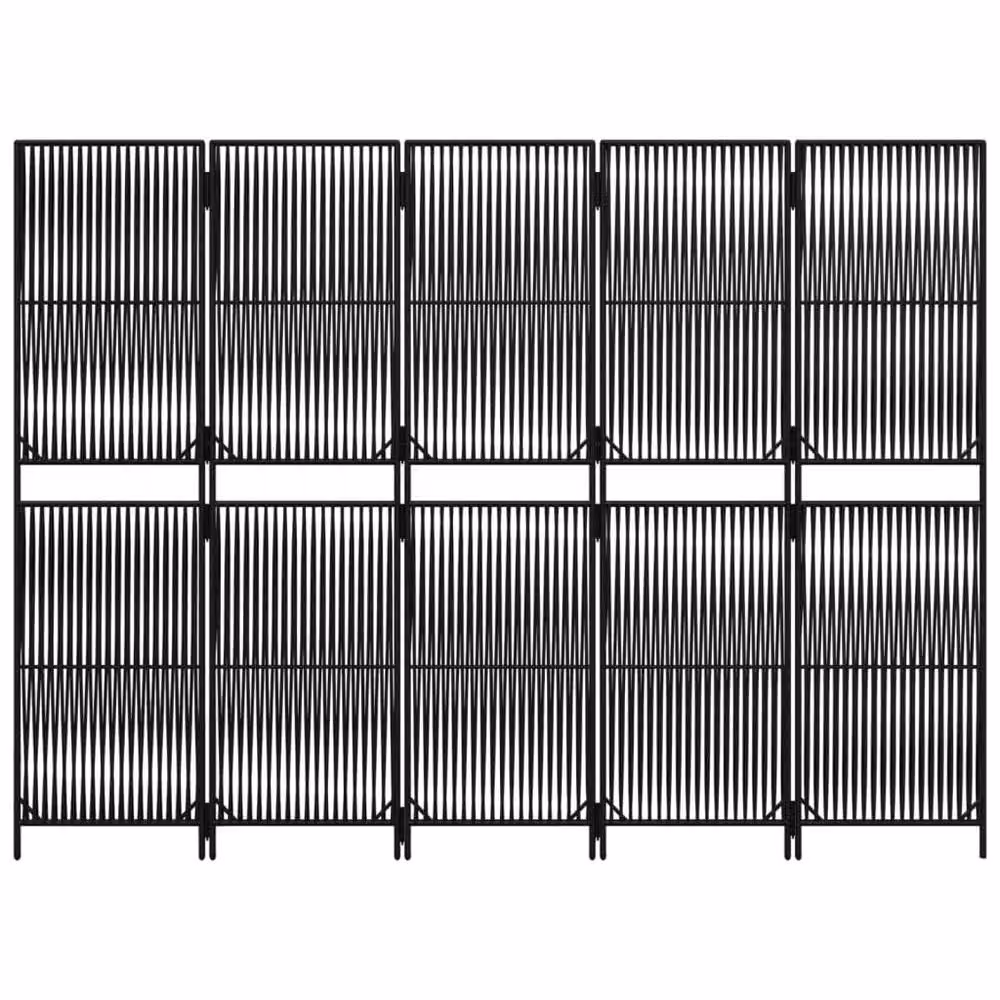 Berkfield Home 5-Panel Room Divider in Black Poly Rattan and Steel – 4