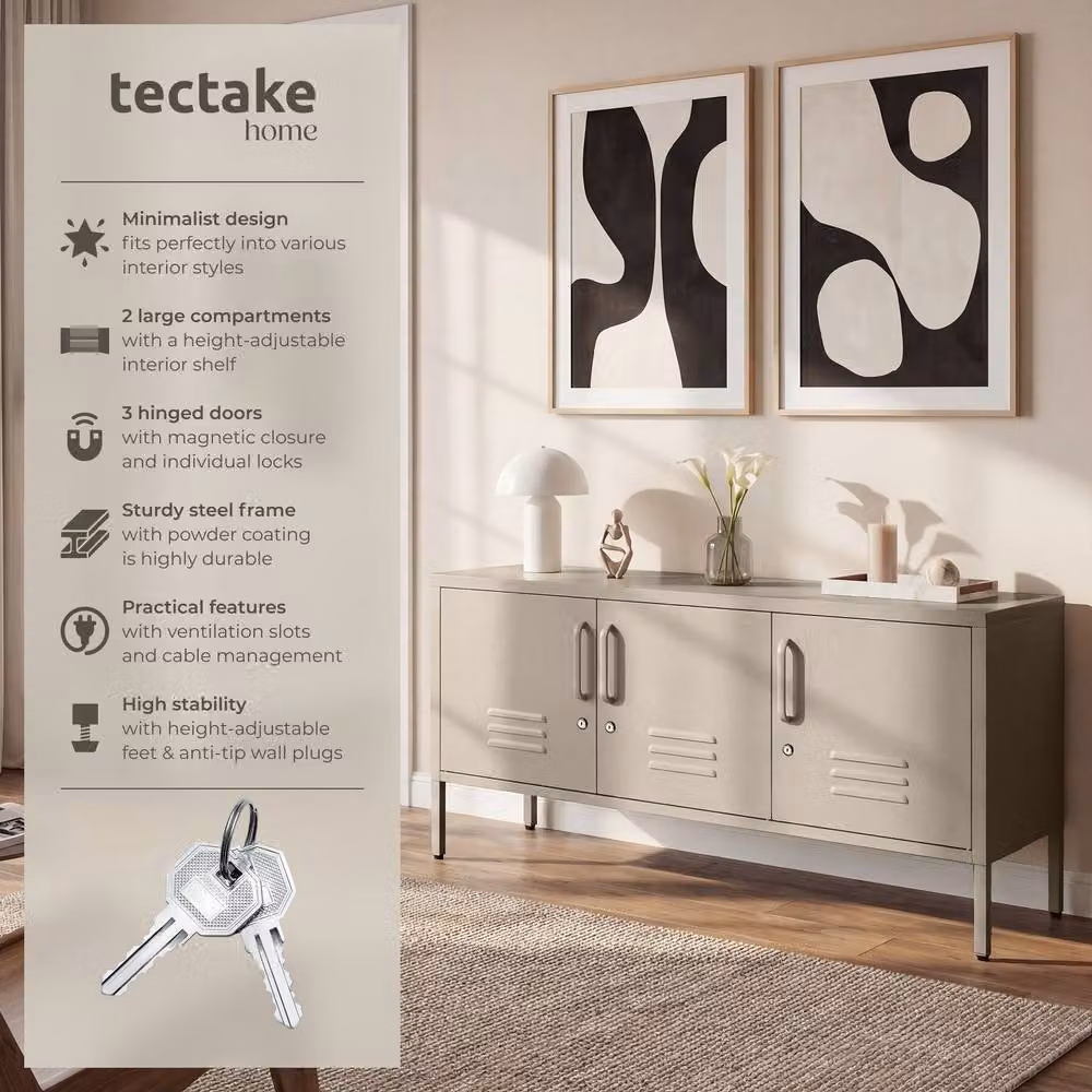 tectake Baker Sideboard in Taupe with Lockable Doors and Cable Management – 2