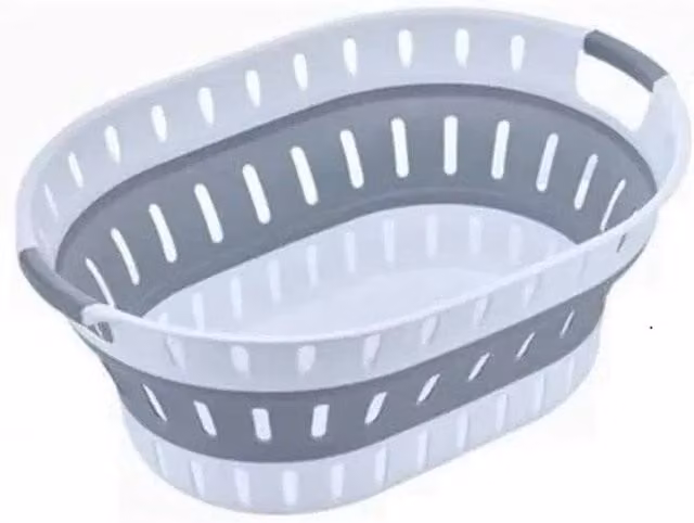 PAWNORA Collapsible Washing Basket Hamper in White and Grey, 60 cm – 1