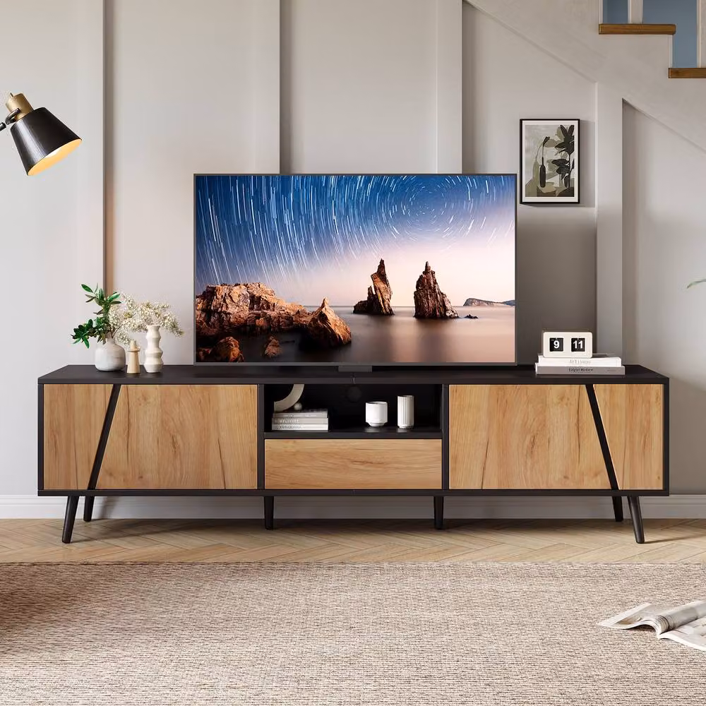 Matteo Modern Wood and Black TV Unit with Storage and Soft-Close Doors – 2