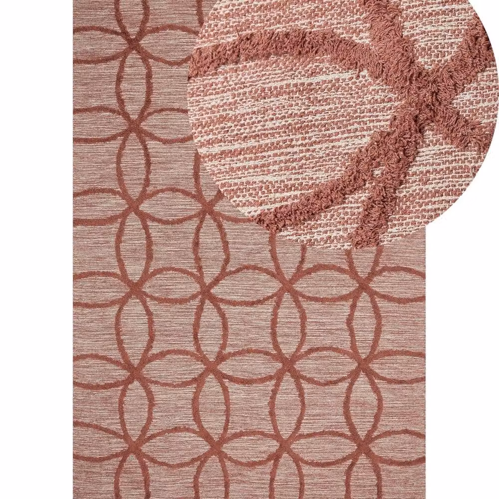 Wyld and Coco Red Cotton Hand-Tufted Geometric Boho Rectangular Area Rug W: 140 cm, L: 200 cm – 1