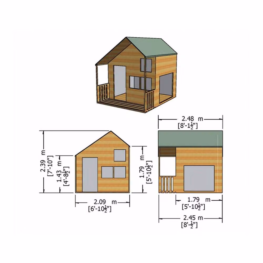 Shires Wood Crib Playhouse in Brown, 7 x 6 Feet with Single Door and Three Windows – 3