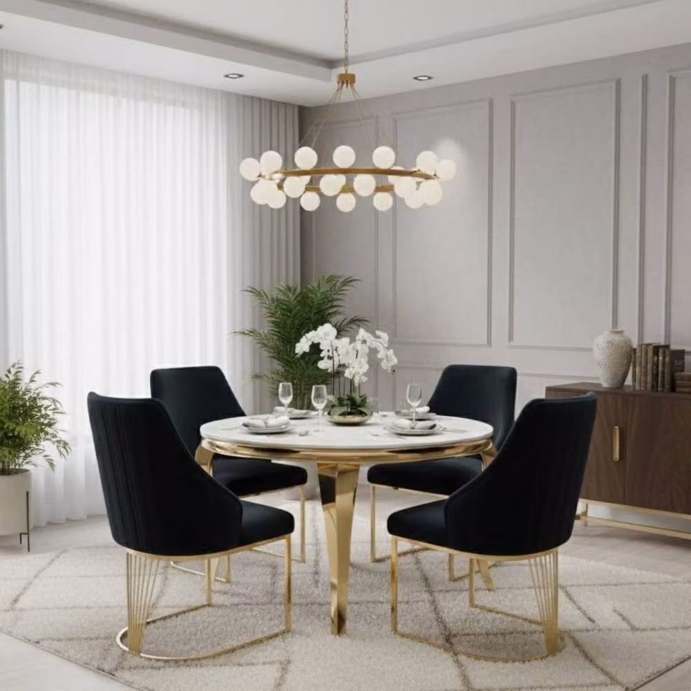 HOME LUXE INTERIOR Lasco Set of 2 Black and Gold Velvet Dining Chairs with Metal Legs – 2