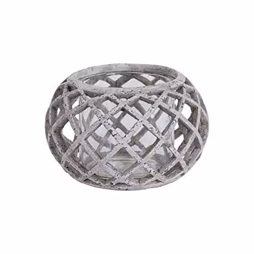 Hill Interiors Round Ceramic Lattice Hurricane Lantern in Beige or Grey, H: 17 cm, W: 11 cm, D: 17 cm – 1