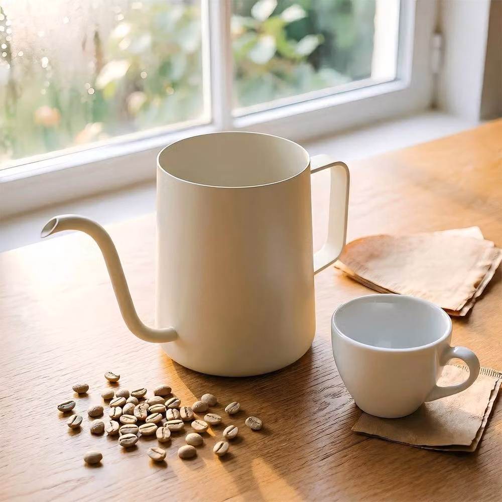 FORGEVIO Stainless Steel Pour-Over Gooseneck Kettle, 350ml, White/Beige – 4