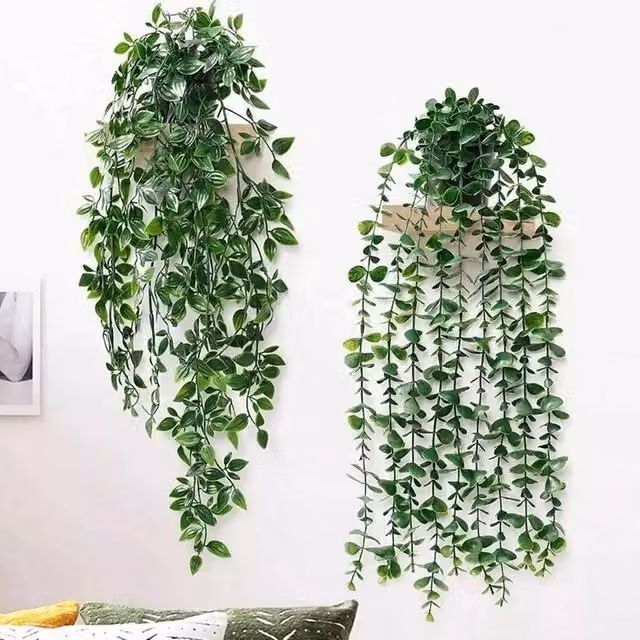 KORVIXA Set of 3 Artificial Green Hanging Plants in Pots