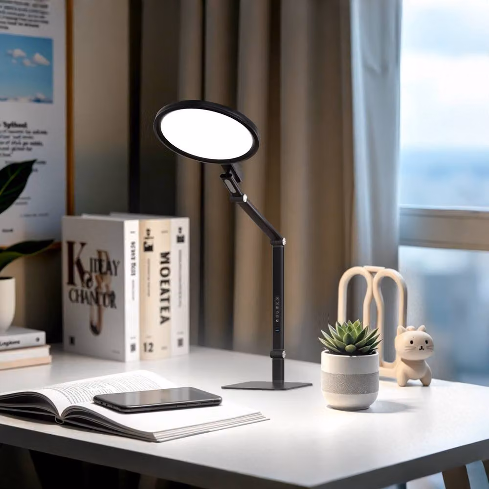 COMELY 15W LED Desk Lamp in Black with USB Charging, Adjustable Brightness and 5 Colour Temperatures – 6