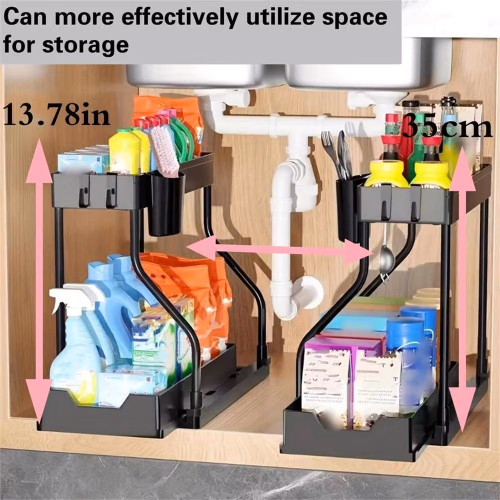 Nordara 2 Tier Pull Out Basket Kitchen Under Sink Cupboard Organiser Drawer in Black W/D/H: 100 x 100 x 35 cm – 5