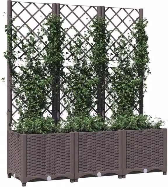 Berkfield Home Garden Planter with Trellis in Brown, W/D/H: 120 x 40 x 136 cm