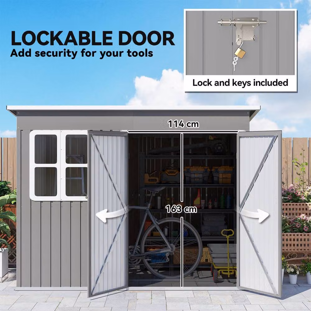 Rolipo Galvanised Metal Pent Shed with Foundation Kit and Window, Light Grey, W/D/H: 260 x 190 x 177 cm – 7