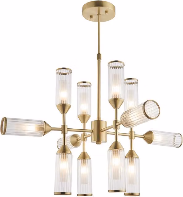 Merano 12 Light LED Suspended Ceiling Pendant in Gold/Brass with Transparent Glass