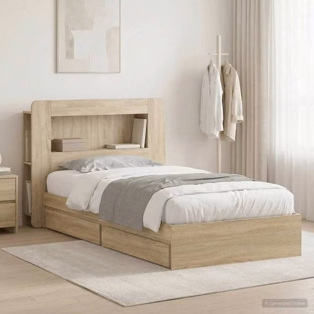 Berkfield Home Modern Bed Frame with Storage Drawers in Sonoma Oak Brown, W/D/H: 90 x 200 cm – 1