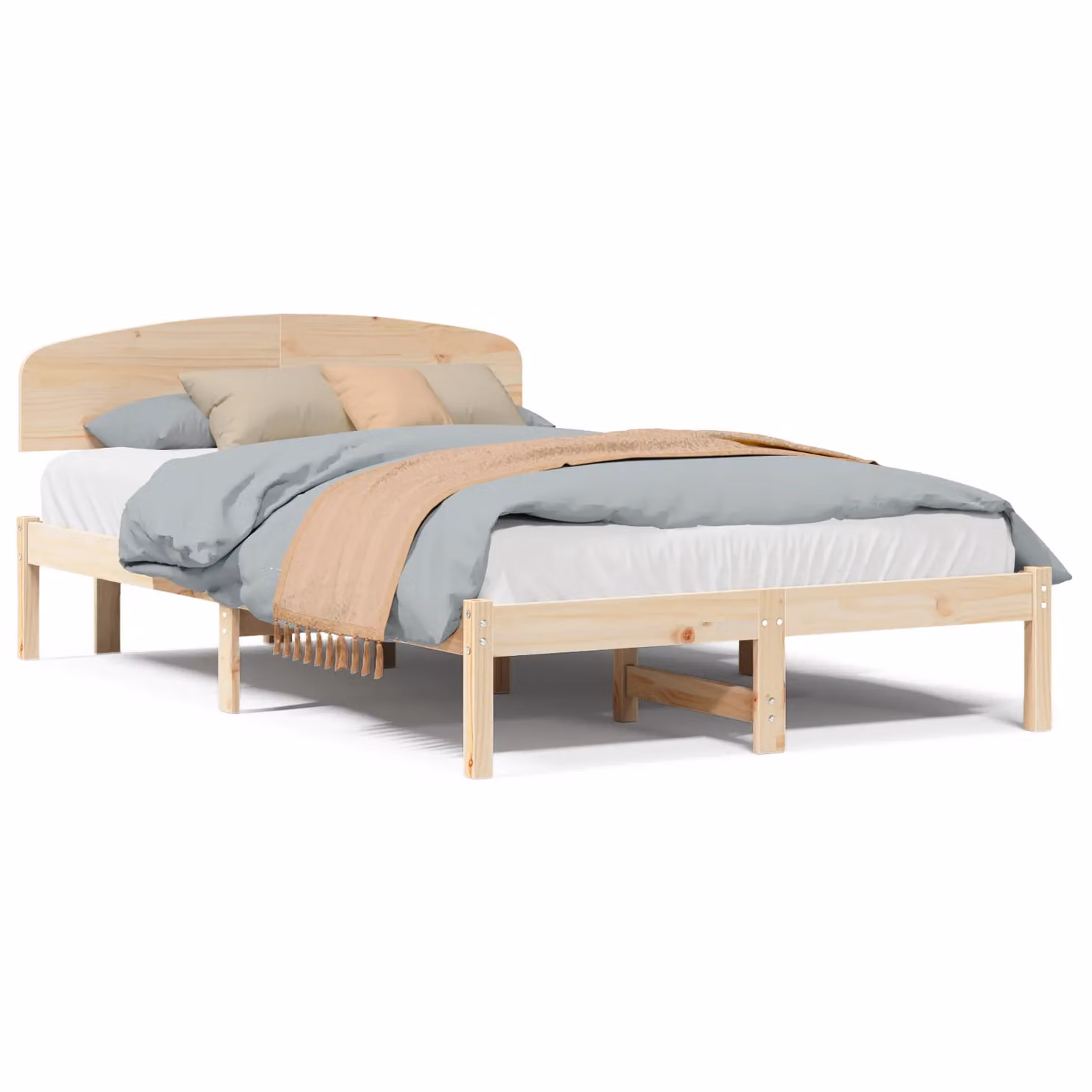 Berkfield Home Solid Wood Pine Bed Frame with Headboard, Beige, W: 135 cm, H: 74 cm, L: 190 cm – 2