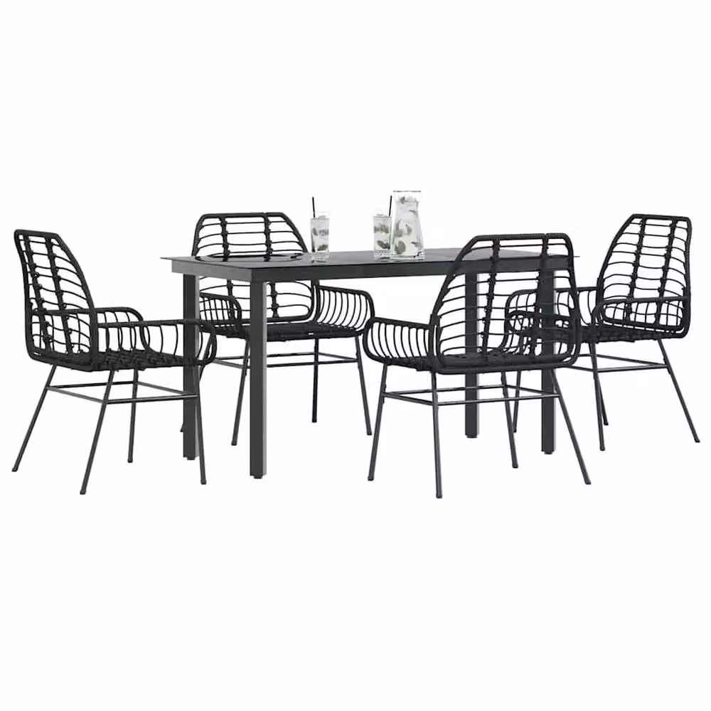 Berkfield Home Beautiful 5 Piece Garden Dining Set in Black Poly Rattan with Glass Top – 2