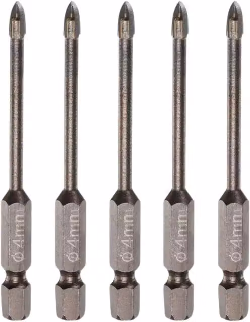OKODOKO 5-Piece Titanium-Coated Carbide Tipped Masonry Drill Bit Set, 4mm, Silver