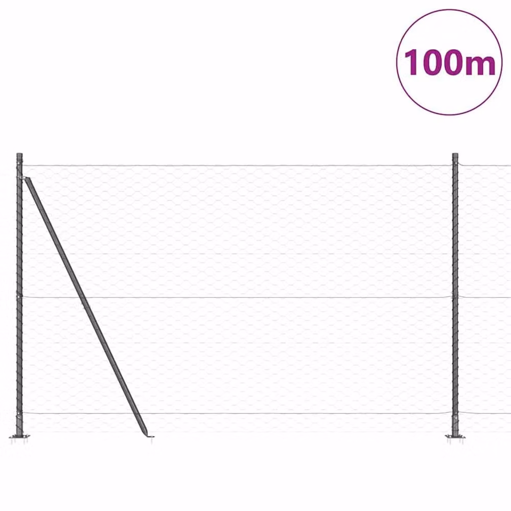 Berkfield Home Grey Powder-Coated Steel Hexagon Fence, H: 140 cm, W: 100 m – 2