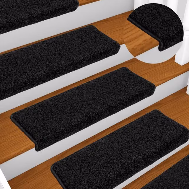 Berkfield Home Self-Adhesive Non-Slip Stair Mats, 10 Pack, Black, W/D/H: 65 x 21 x 4 cm