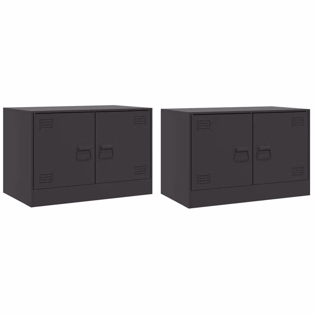 Berkfield Home Set of 2 Black Matt Metal TV Cabinets, W: 67 cm, D: 39 cm, H: 44 cm – 2