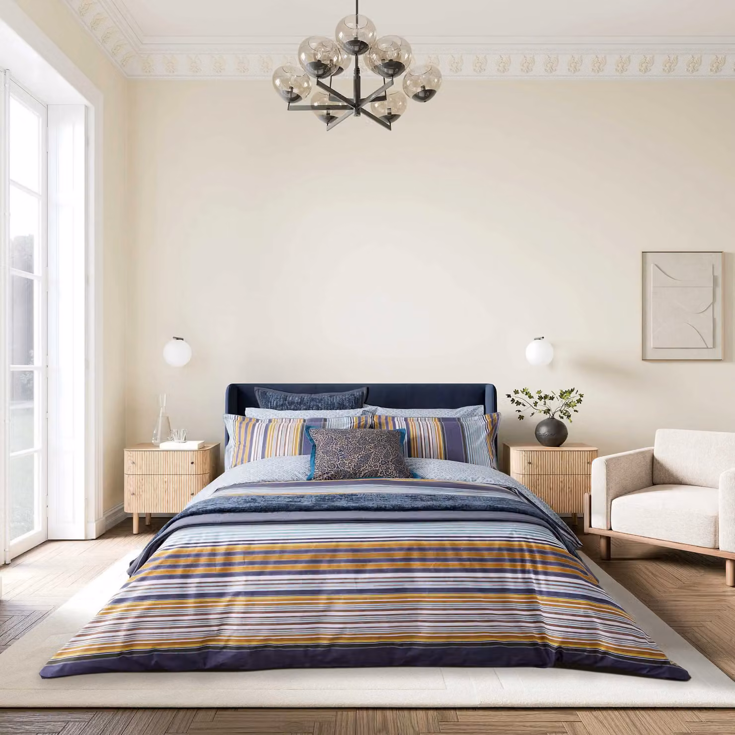 Bedeck of Belfast Aldin Double Duvet Cover and Pillowcase Set, Celadon Striped Cotton Percale – 2