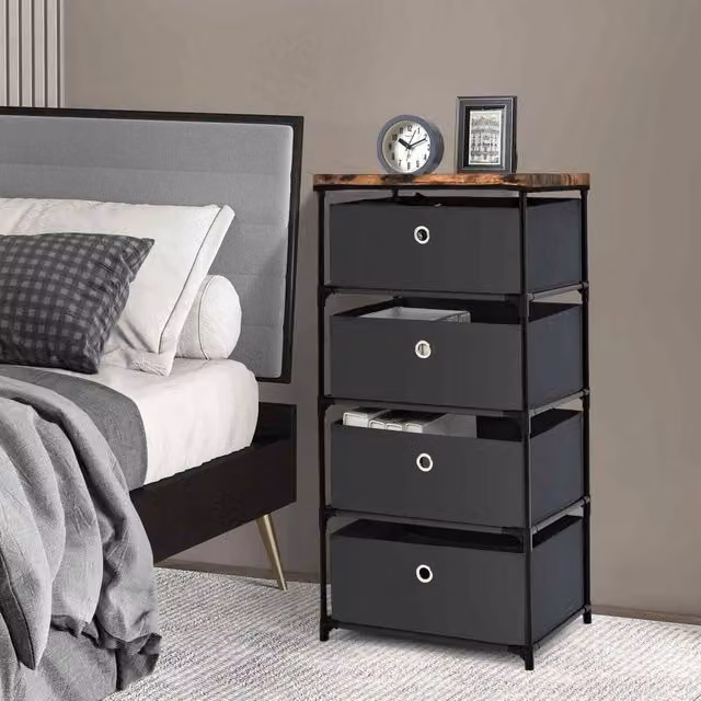 VOGREX Black 4-Tier Fabric and Metal Freestanding Storage Dresser